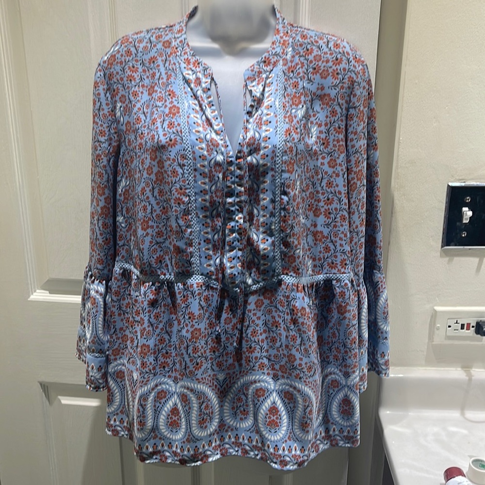 Fever BoHo printed L tunic multicolored blue orange/white & red paisley floral